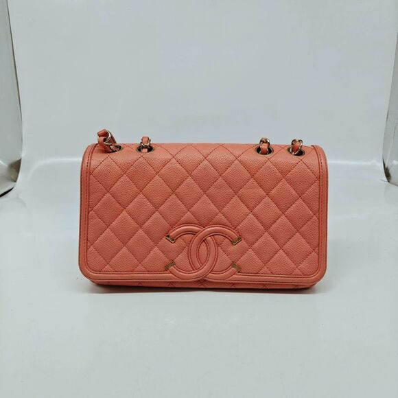 CHANEL Handbags - Chanel Women Cc Filigree Small Flap Caviar Leather Crossbody Bag Pink